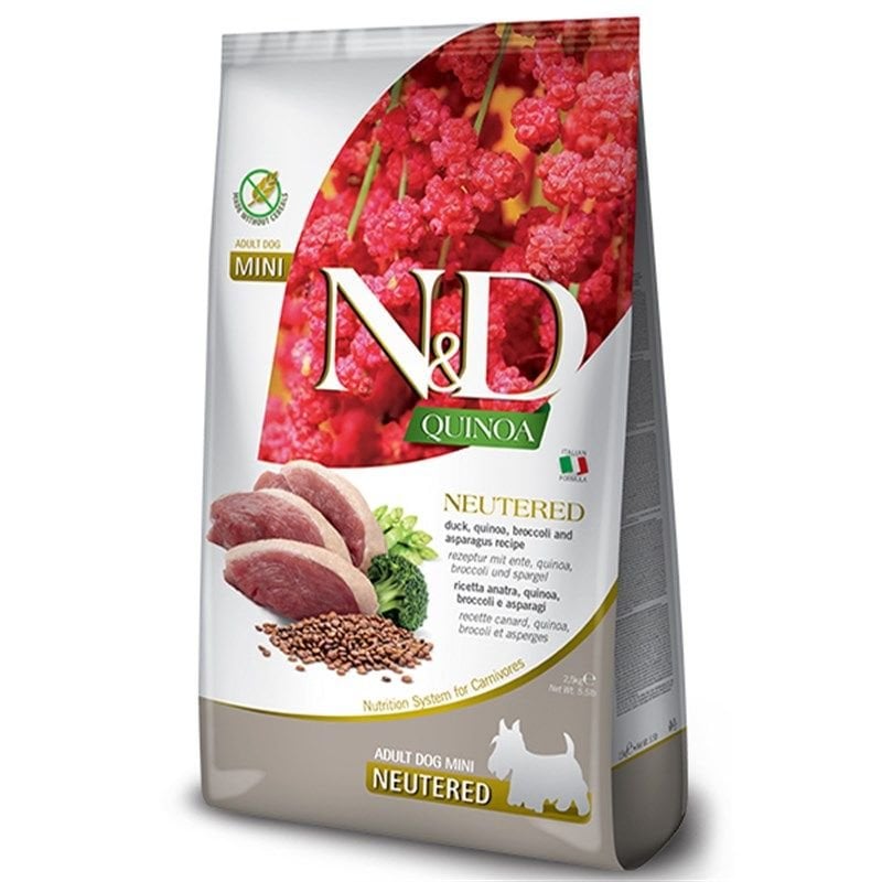 N&D Quinoa Kısırlaştırılmış Mini Ördek ve Brokoli 2.5 kg Yetişkin Köpek Maması