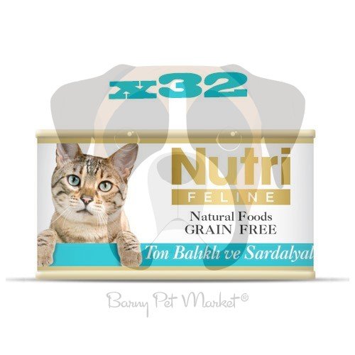 Nutri Feline Tahılsız Ton Balıklı & Sardalyalı Yaş Kedi Maması 85 gr x 32 Adet
