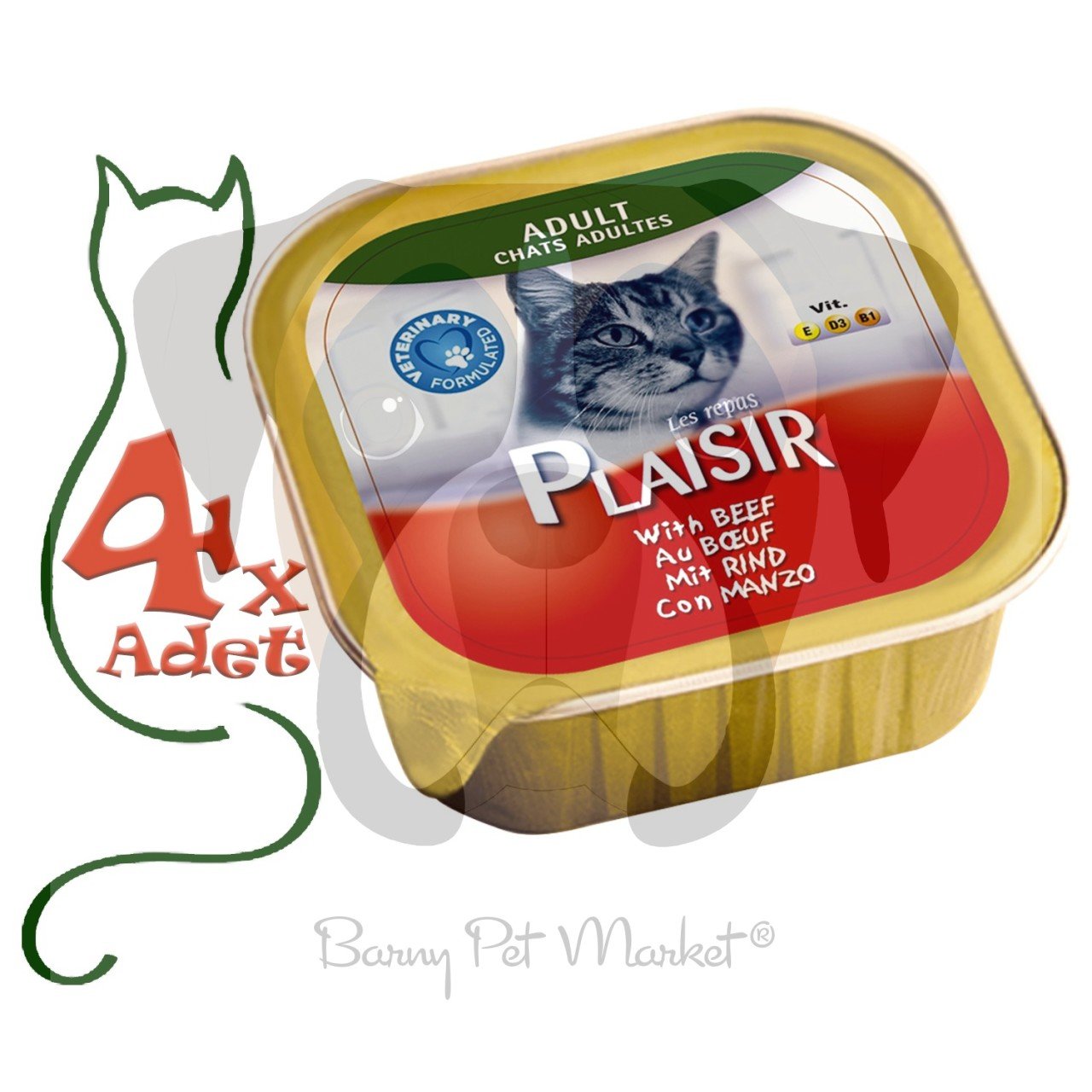 Plaisir Pate Sığır Etli Yaş Kedi Maması 100 gr x 4 Adet
