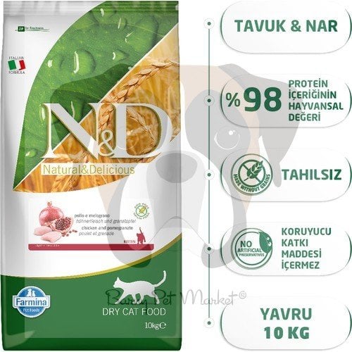 N&D Tahılsız Tavuk&Nar Kıtten 10 Kg