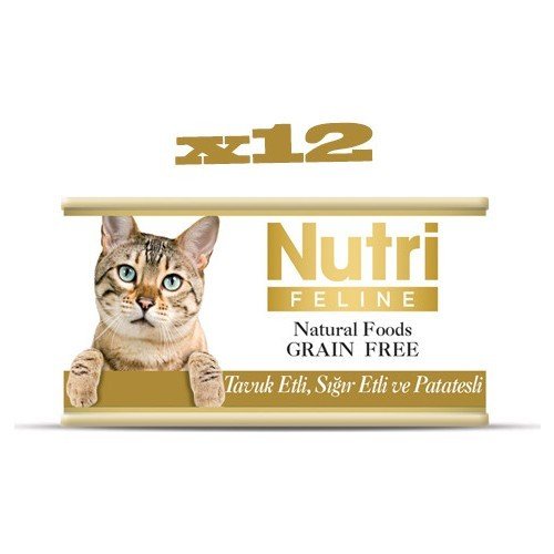 Nutri Feline Tahılsız Tavuklu & Sığır Etli & Patatesli Yaş Kedi Maması 85 gr x 12 Adet