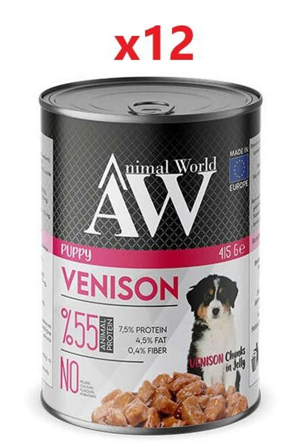 Animal World Puppy Chucks in Jelly Venison Geyik Etli Yavru Köpek Yaş Maması 415 Gr x 12 Adet