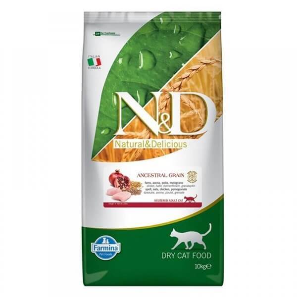 N&D Düşük Tahıllı Tavuklu Narlı Kısırlaştırılmış 10 kg Yetişkin Kuru Kedi Maması