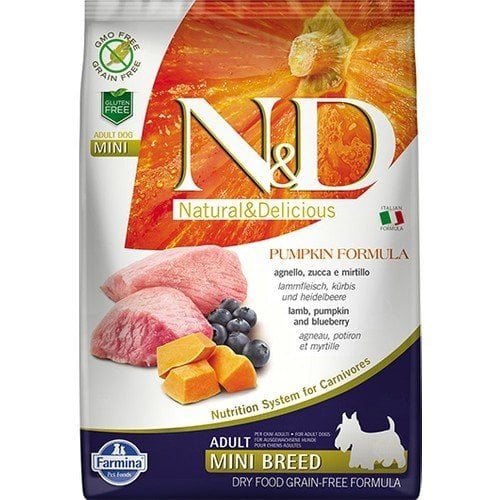N&D Pumpkin Tahılsız Balkabaklı Kuzu Etli ve Yaban Mersinli 2.5 kg Küçük Irk Yetişkin Köpek Maması