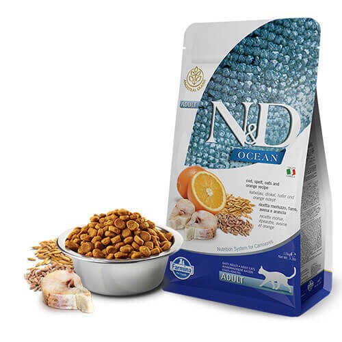 N&D Ocean Düşük Tahıllı Morina Balıklı Portakallı Yetişkin Kedi Maması 5 Kg
