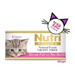 Nutri Feline Tavuklu&ton Balıklı Tahılsız 85gr Kitten Nutri Yavru Yaş Kedi Maması 12 Adet